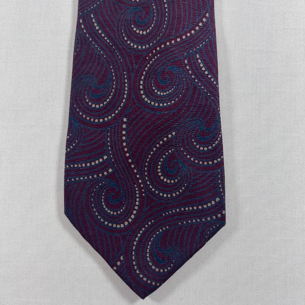 Giorgio Armani Tie Men Burgundy Blue 100% Silk Swirl Paisley Italy Made Luxury